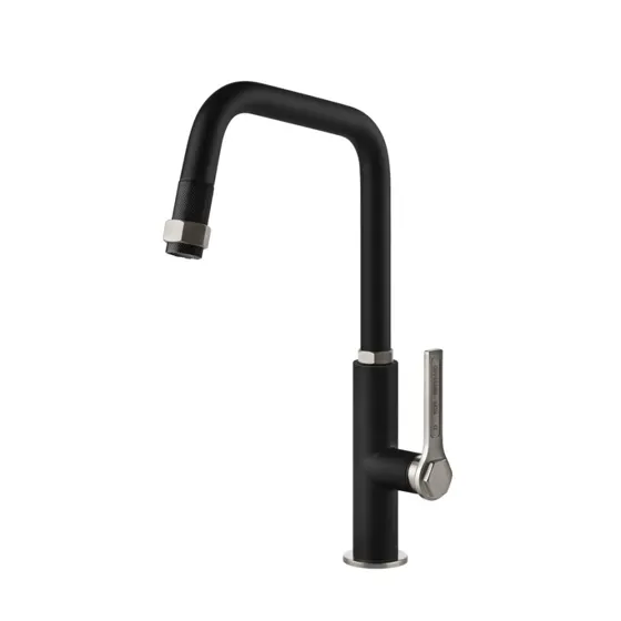 Gessi Mechanical met uittrekbare perlator, Rvs en zwart gecoat