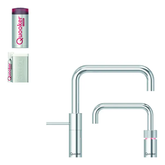 Quooker TWINTAPS Nordic Square + Combi+ & Cube, Chroom